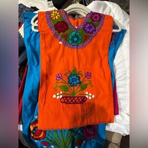 Embroidered Orange Kids Dress